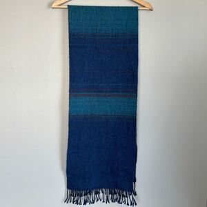 Vintage 100% Wool Double-Sided Blue Scarf Made in France